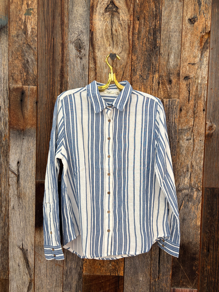 Dylan Cabana Stripe Button Up- White/Blue