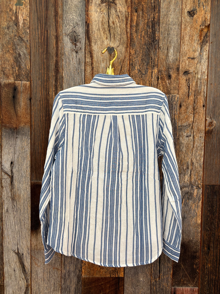 Dylan Cabana Stripe Button Up- White/Blue