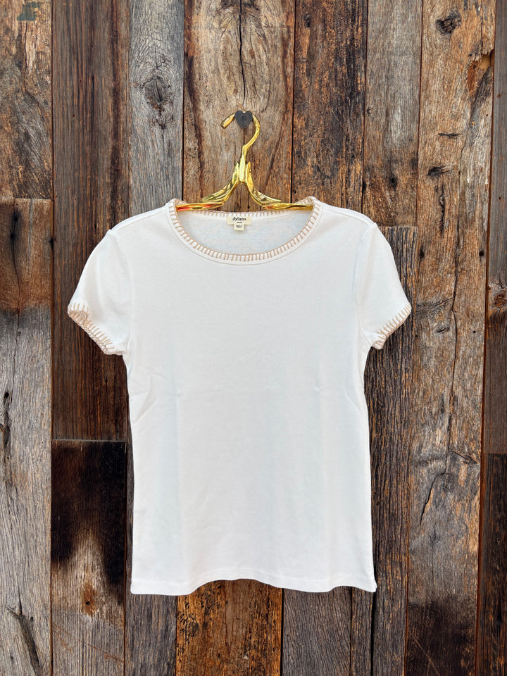 Dylan Brooks Blanket Stitch Tee - White/Natural