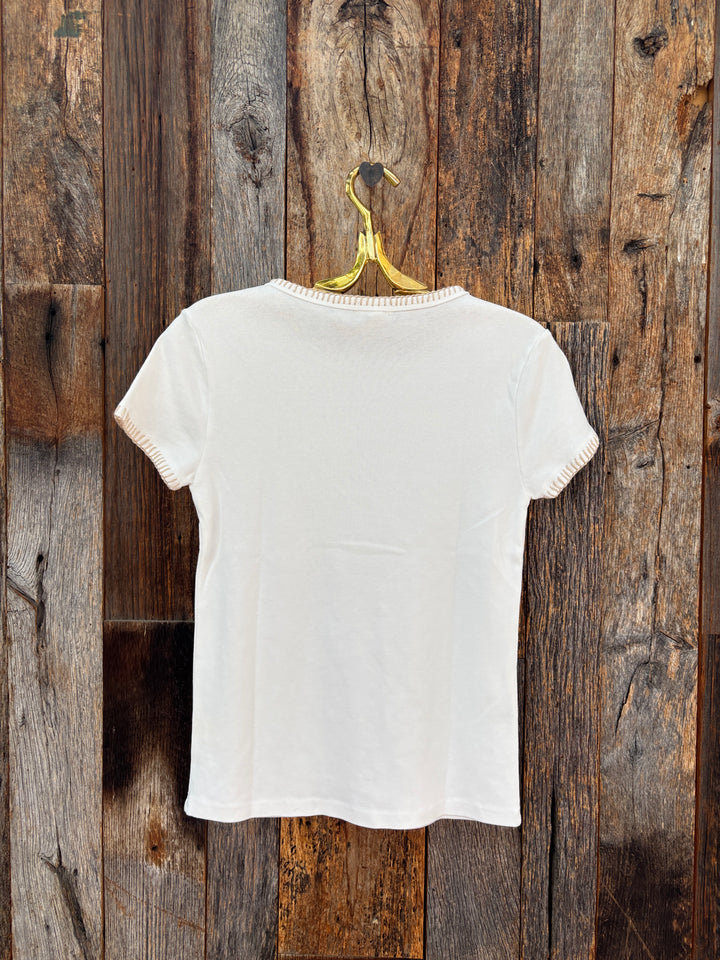 Dylan Brooks Blanket Stitch Tee - White/Natural