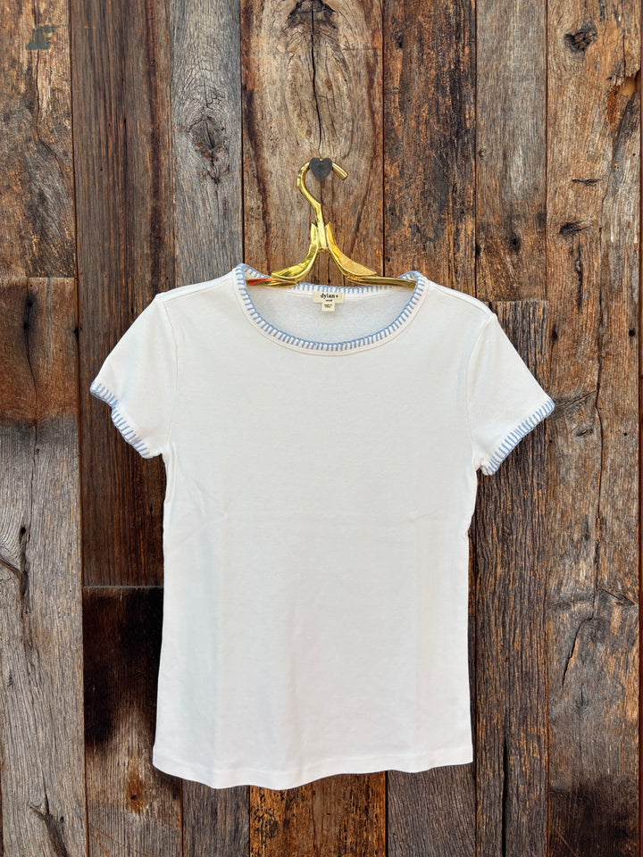 Dylan Brooks Blanket Stitch Tee - White/Blue