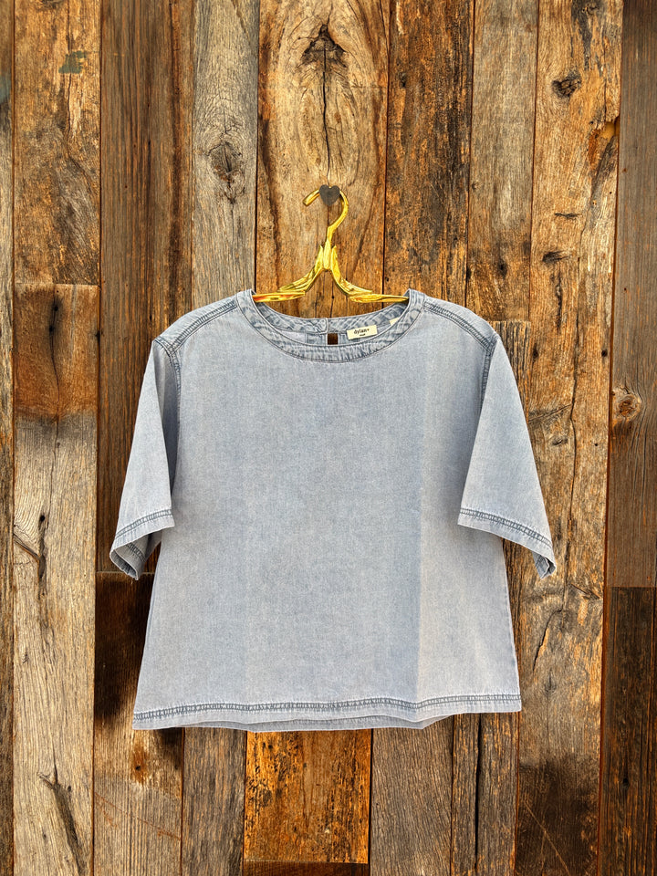 Dylan Button Back Blouse- Light Denim