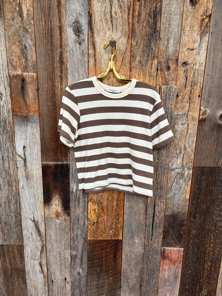 Perfect White Tee Lainey Rugby Tee Mocha Stripe