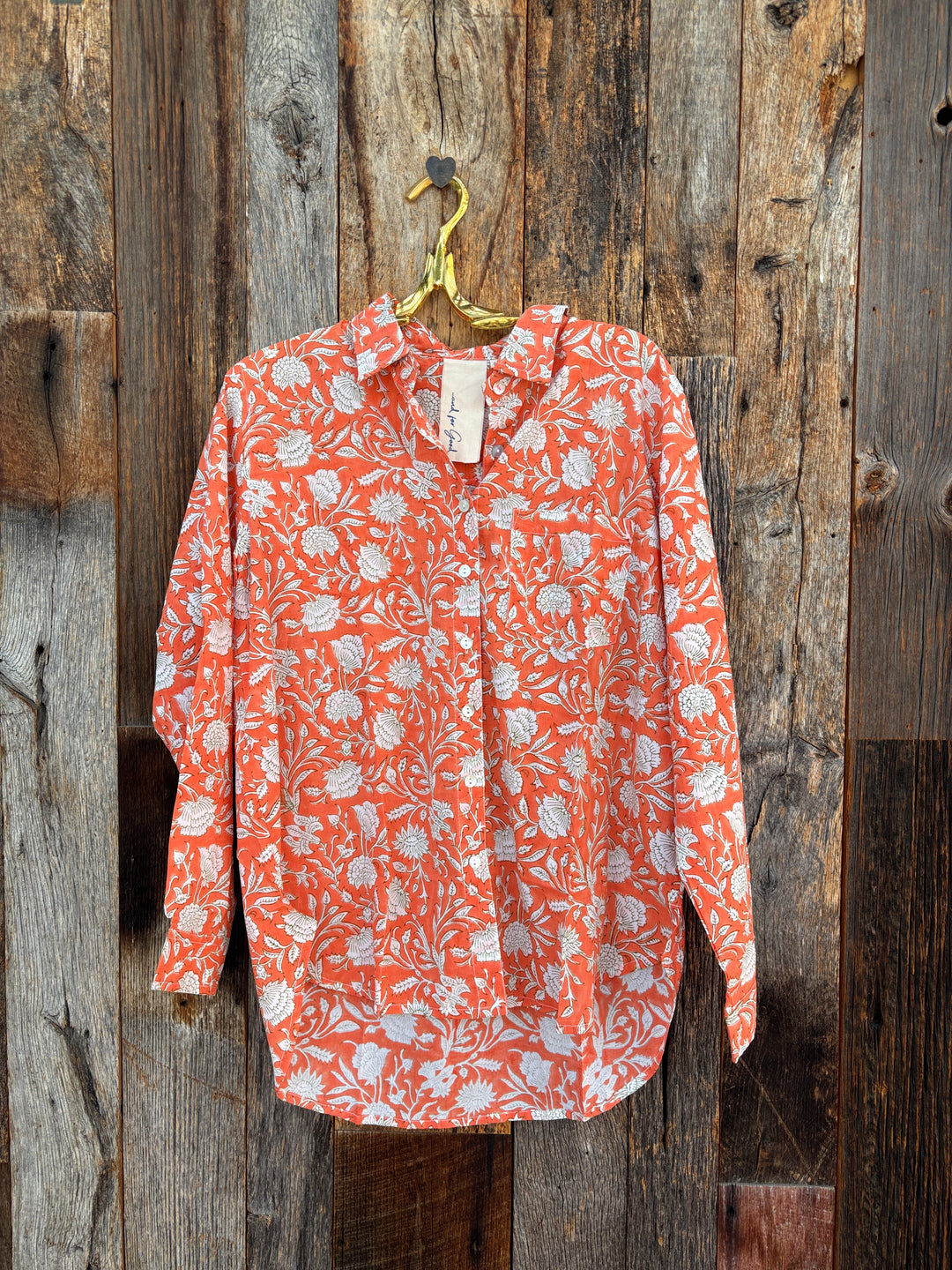 ... And For Good Boyfriend Shirt Floral Escape Papaya and Olive