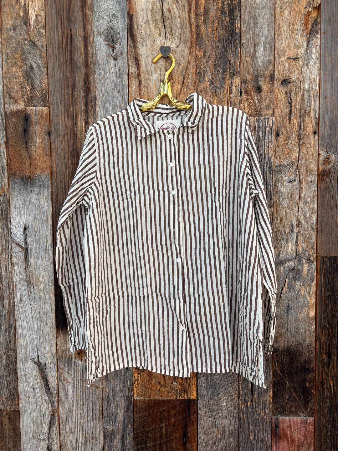 Auntie Oti Brown Stripe Button Down Shirt