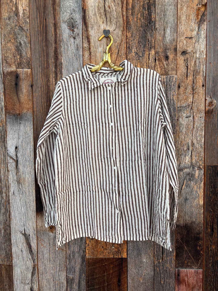 Auntie Oti Brown Stripe Button Down Shirt