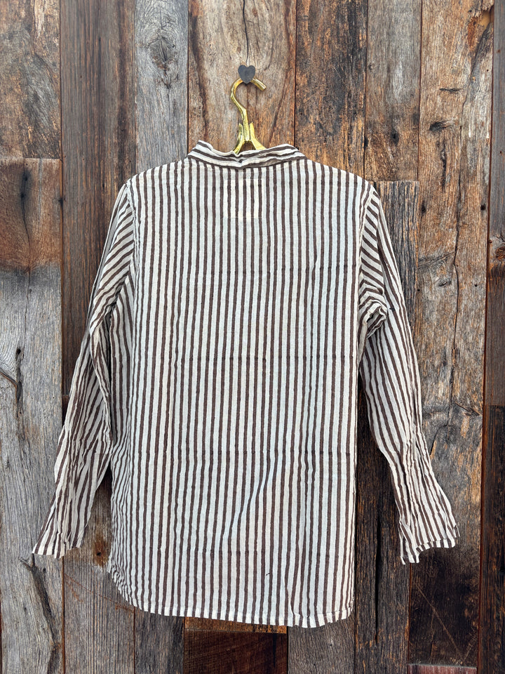 Auntie Oti Brown Stripe Button Down Shirt