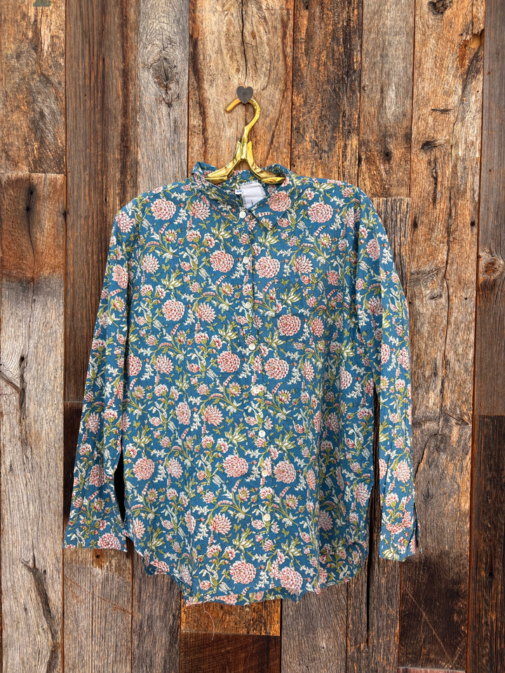 ...And For Good L/S Good Boyfriend Devon Floral French Teal