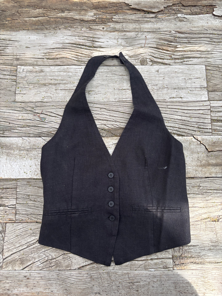 Isabella V Linen Vivian Halter Top- Black
