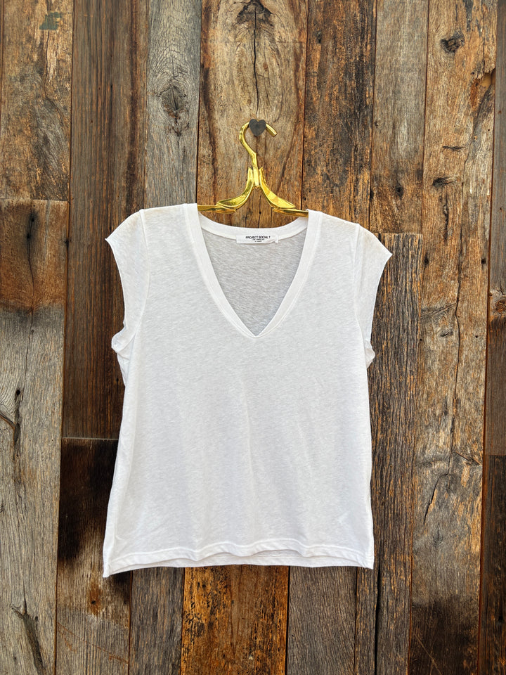 Project Social T Canyon Solid V Neck Tee - White