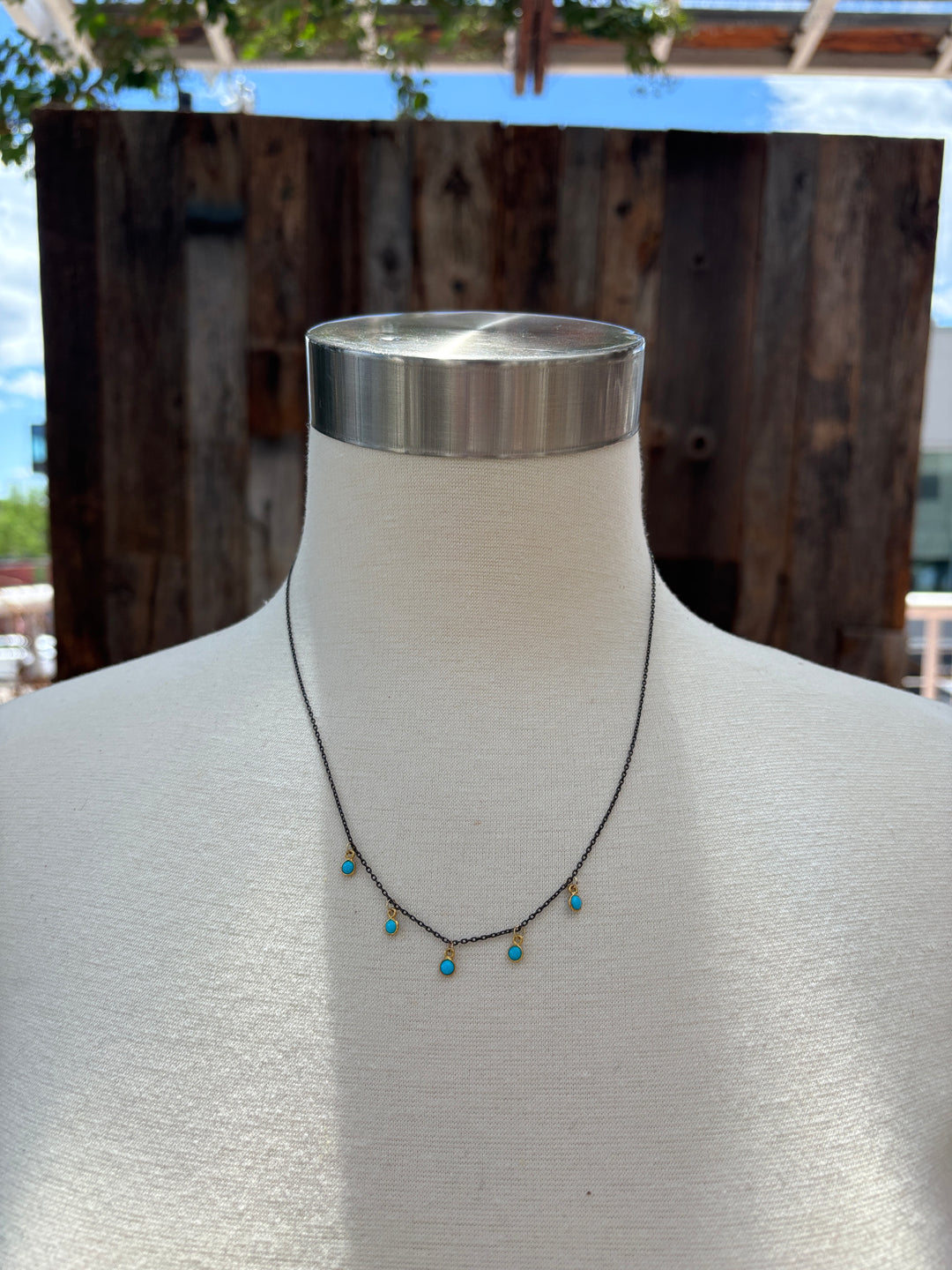CLP 18K Bezel Set Turquoise on Silver Chain Necklace