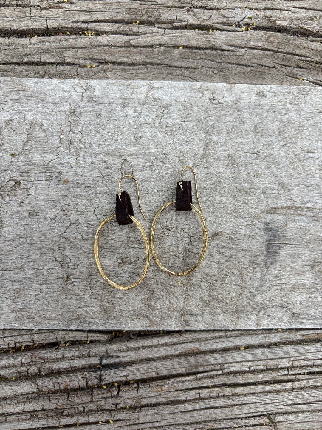 CLP Medium Oblong Hoop on Leather Tab Earrings GF