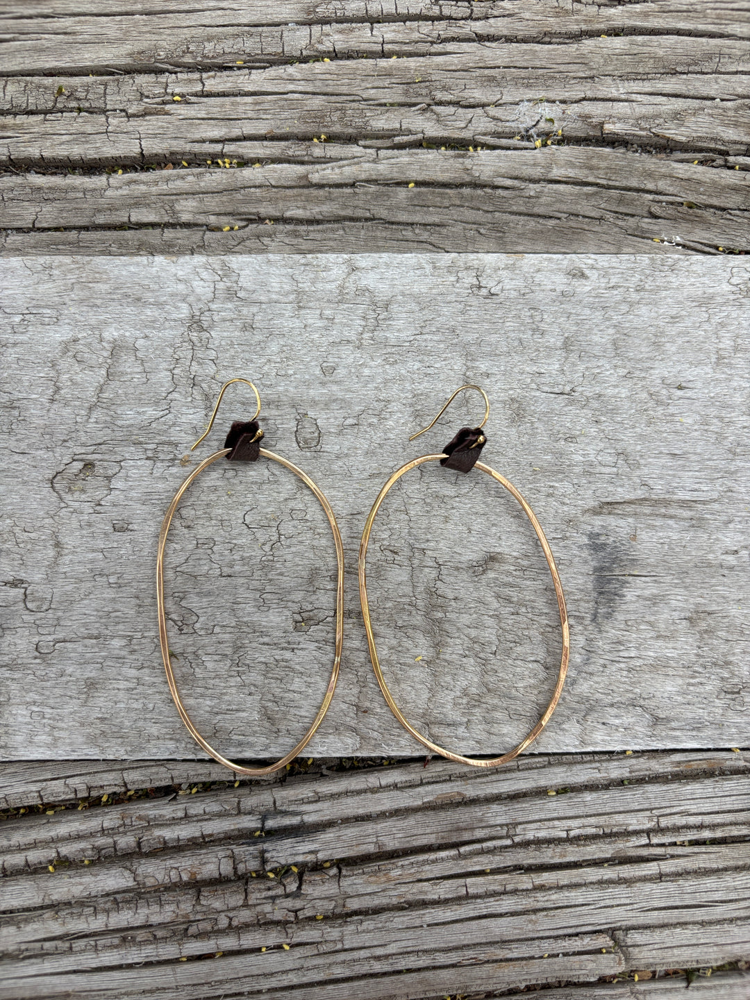 CLP Large Oblong Hoop on Leather Tab Earrings GF