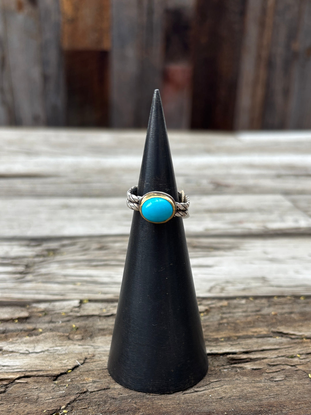 Robin M Designs Sleeping Beauty Turq. in 22k Gold w/ SS Band Ring