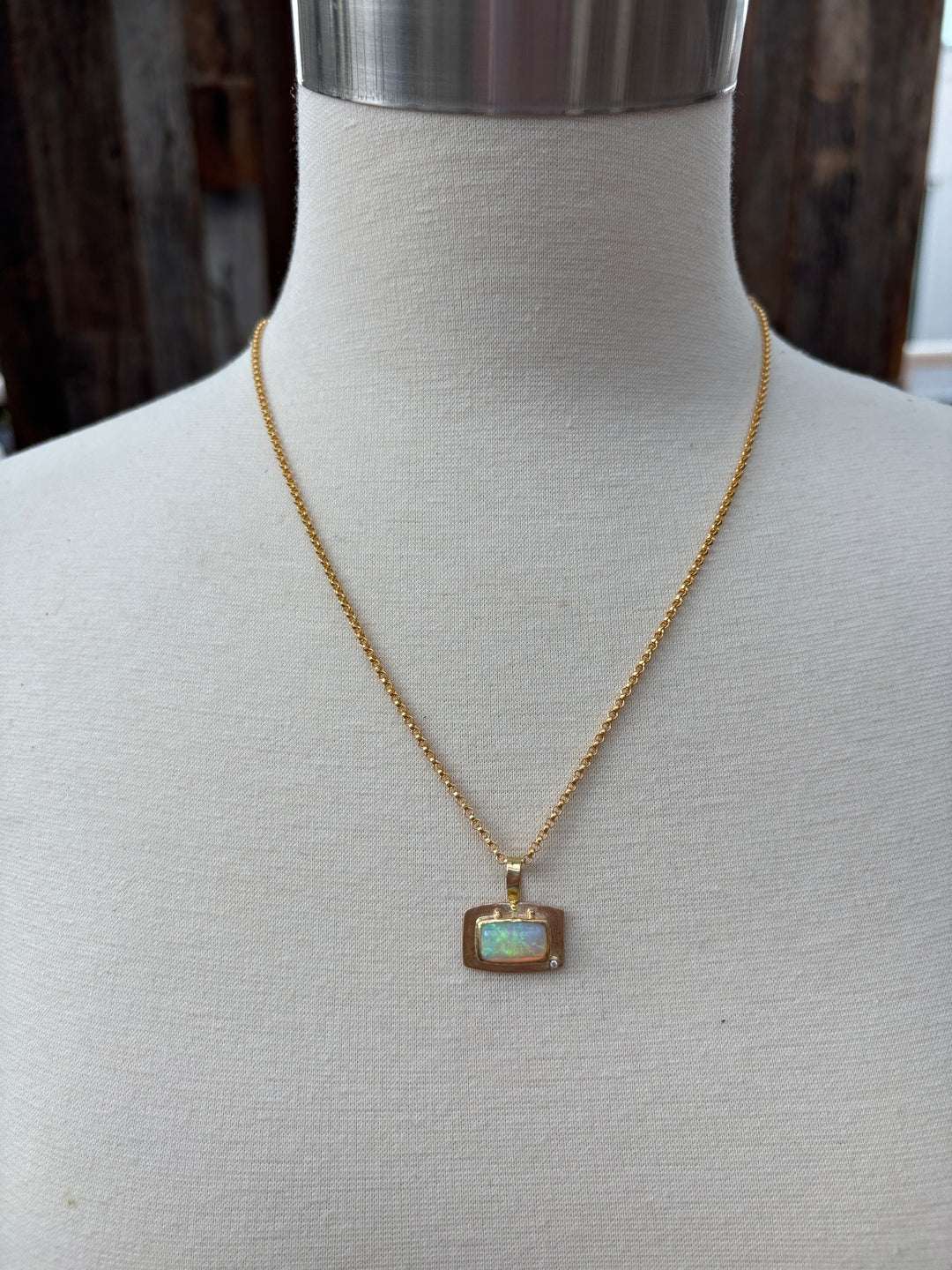 Robin M Designs Shimmering Floral Opal w/ Diamond 18k Pendant