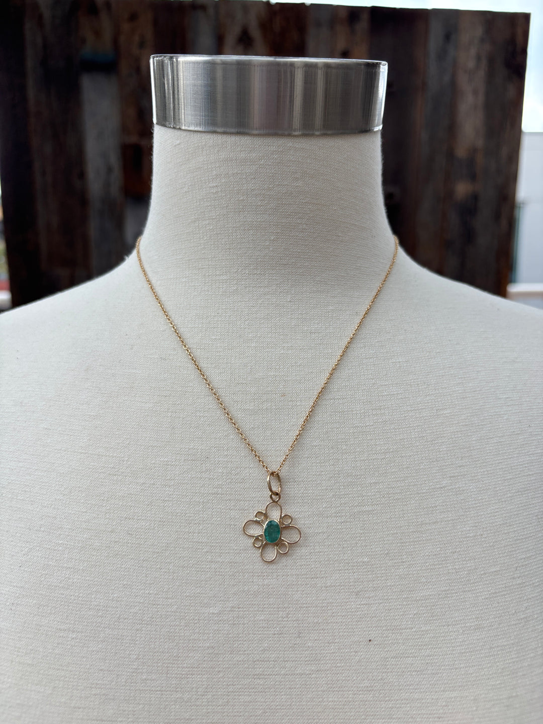 Robin M Designs Emerald in Lacey Flower 14k Pendant