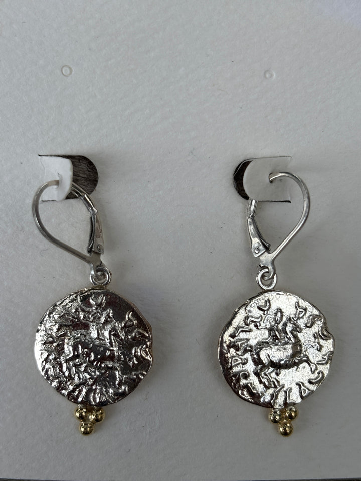 Ashton SS Horseman Coins w/ 18K Gold Ball Earrings