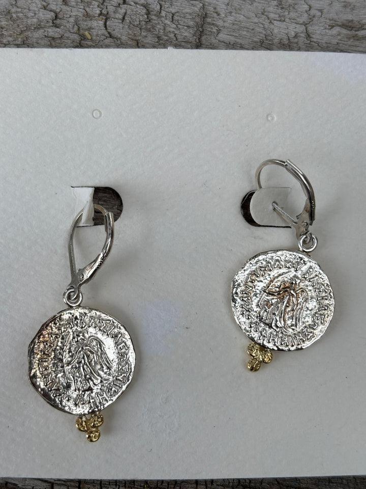 Ashton SS Horseman Coins w/ 18K Gold Ball Earrings