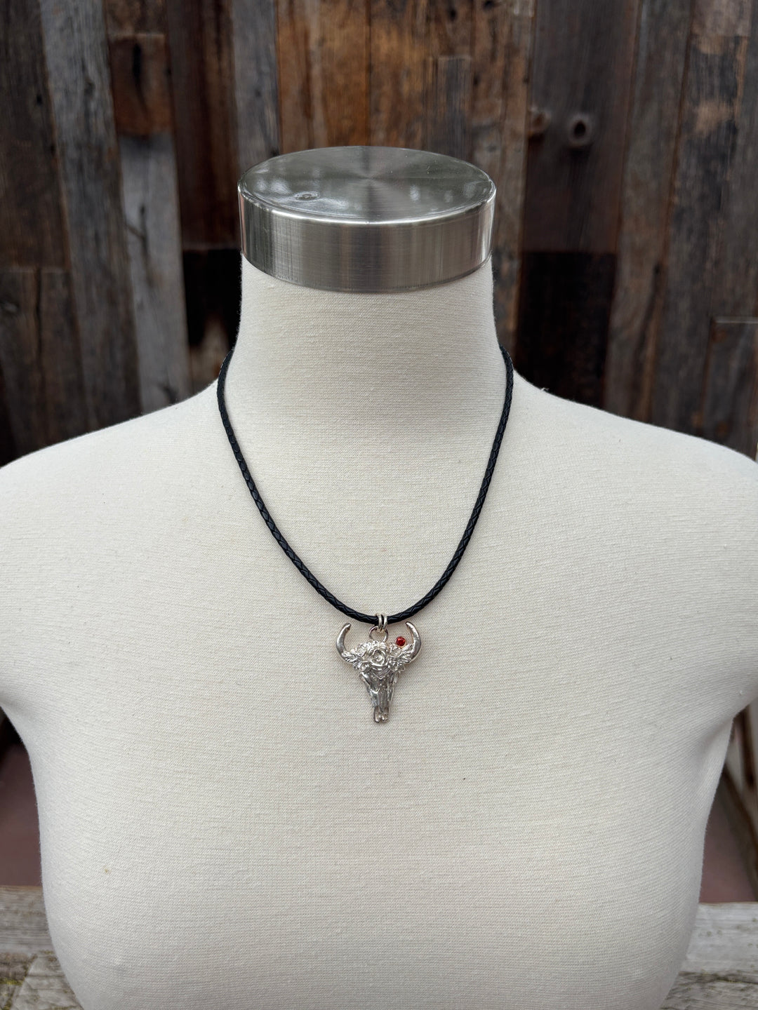 Ashton Western Flower Skull Necklace w/ Red Sapphire