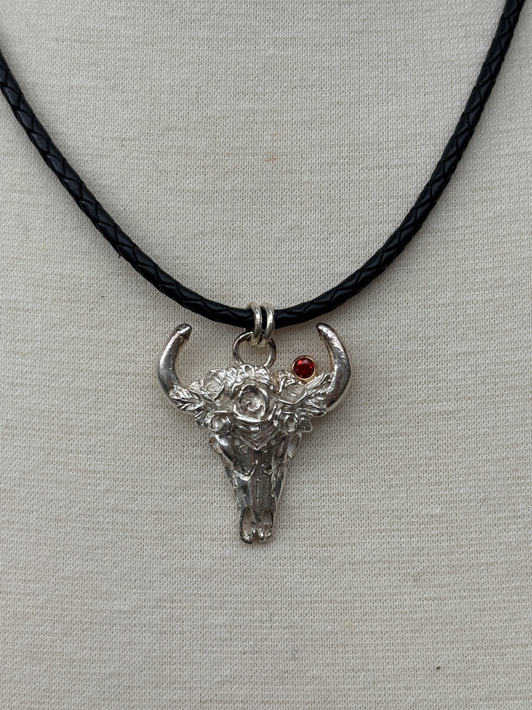 Ashton Western Flower Skull Necklace w/ Red Sapphire