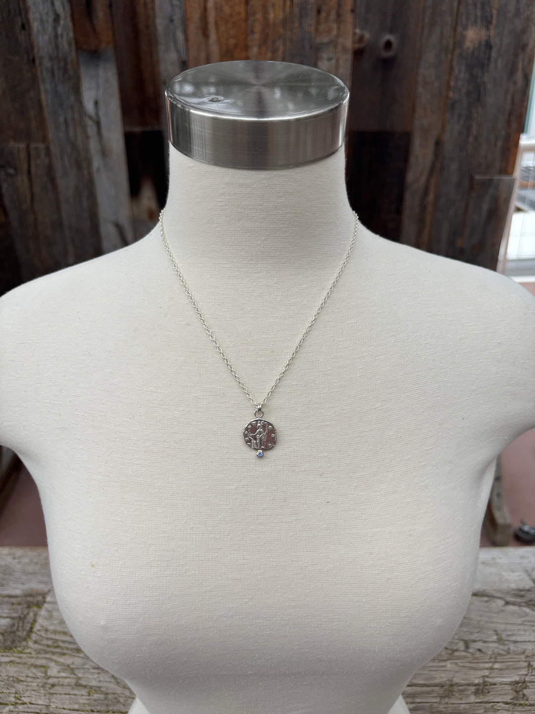 Ashton SS Salus Coin w/ Blue Sapphire Necklace