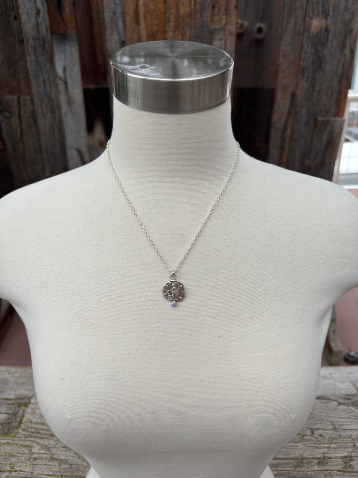 Ashton SS Salus Coin w/ Blue Sapphire Necklace