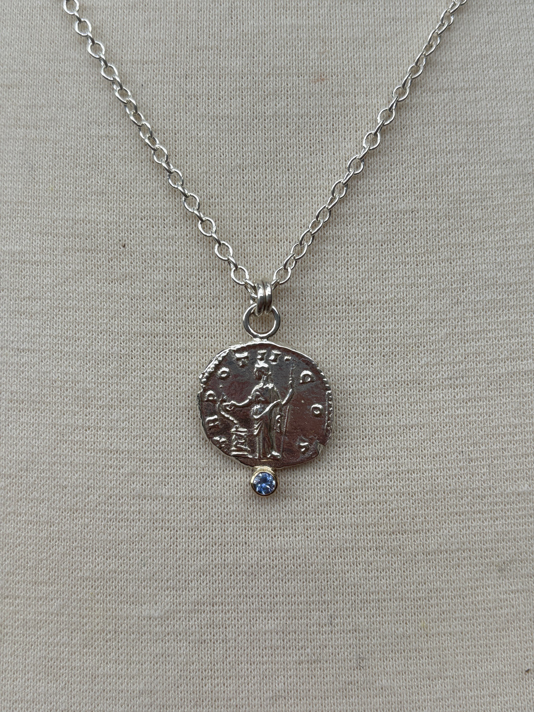Ashton SS Salus Coin w/ Blue Sapphire Necklace
