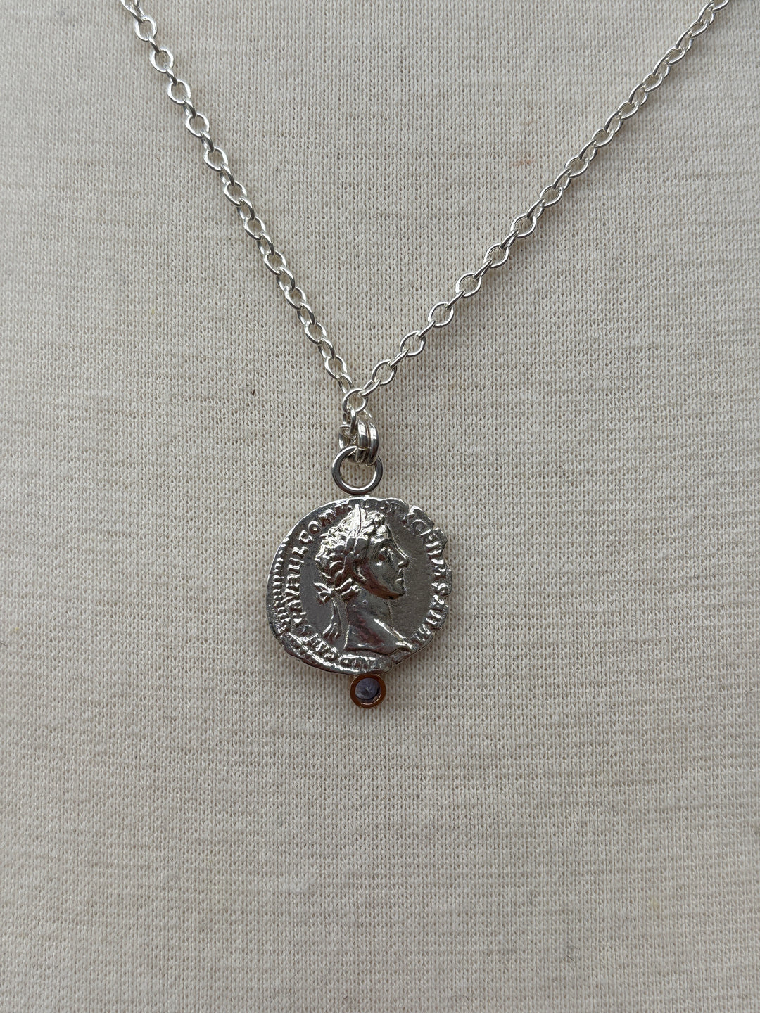 Ashton SS Salus Coin w/ Blue Sapphire Necklace
