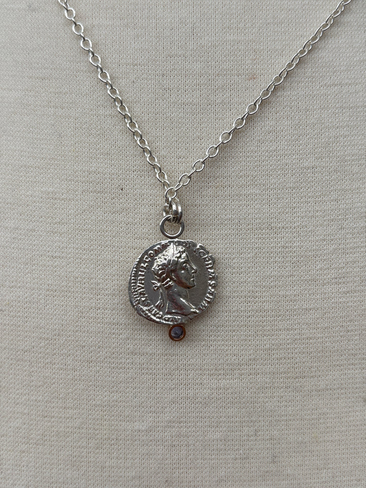 Ashton SS Salus Coin w/ Blue Sapphire Necklace