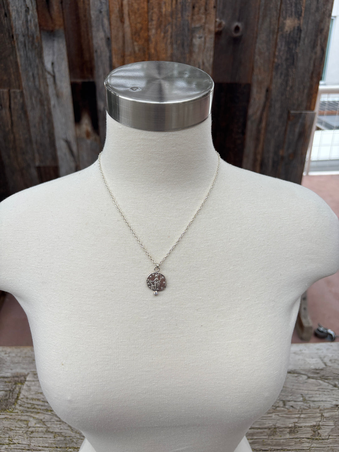 Ashton SS Salus Coin w/ White Sapphire Necklace