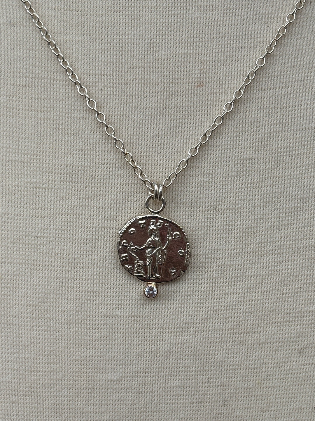 Ashton SS Salus Coin w/ White Sapphire Necklace