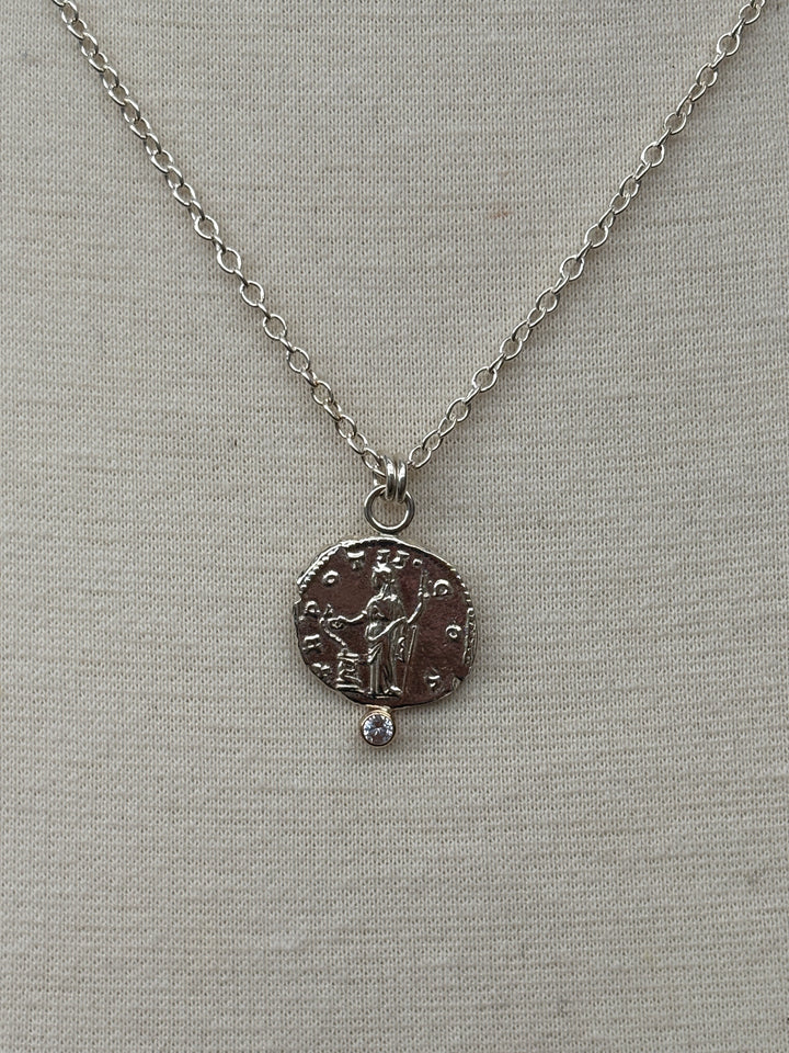 Ashton SS Salus Coin w/ White Sapphire Necklace