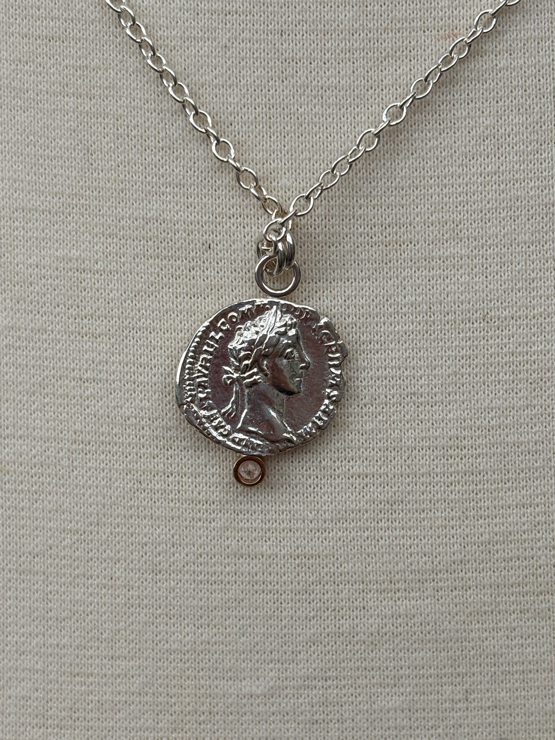 Ashton SS Salus Coin w/ White Sapphire Necklace