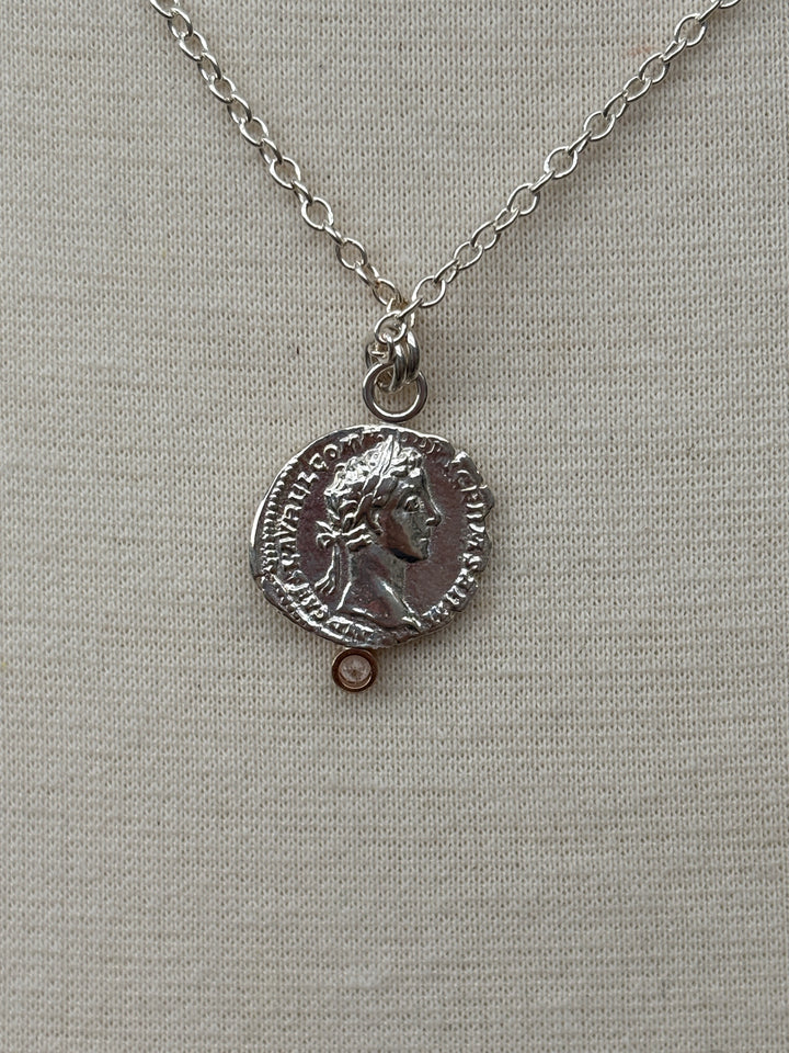 Ashton SS Salus Coin w/ White Sapphire Necklace
