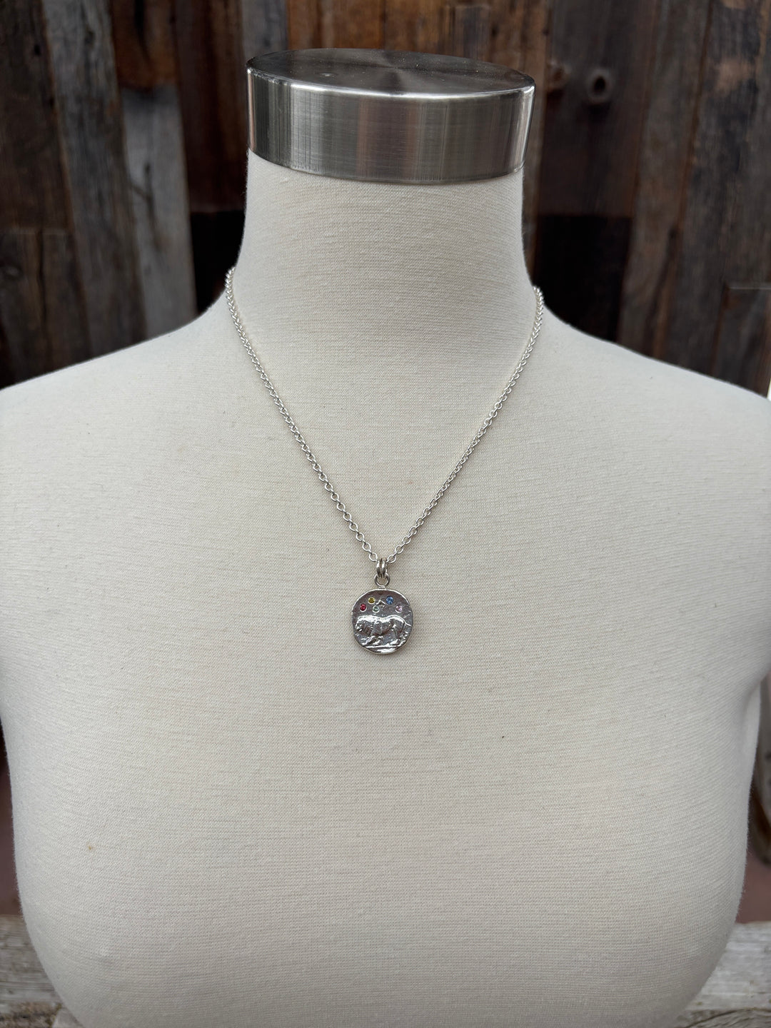 Ashton SS Lion Coin w/ 5 Multi Sapphires Necklace