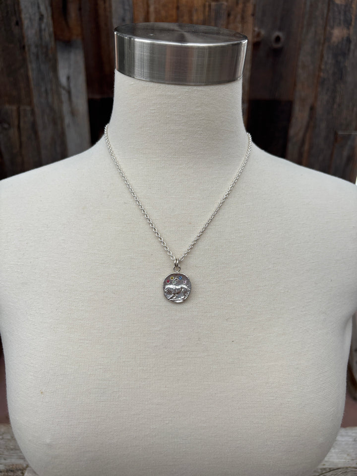 Ashton SS Lion Coin w/ 5 Multi Sapphires Necklace