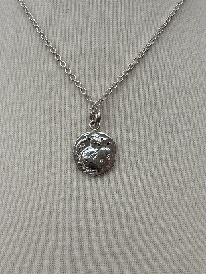 Ashton SS Lion Coin w/ 5 Multi Sapphires Necklace