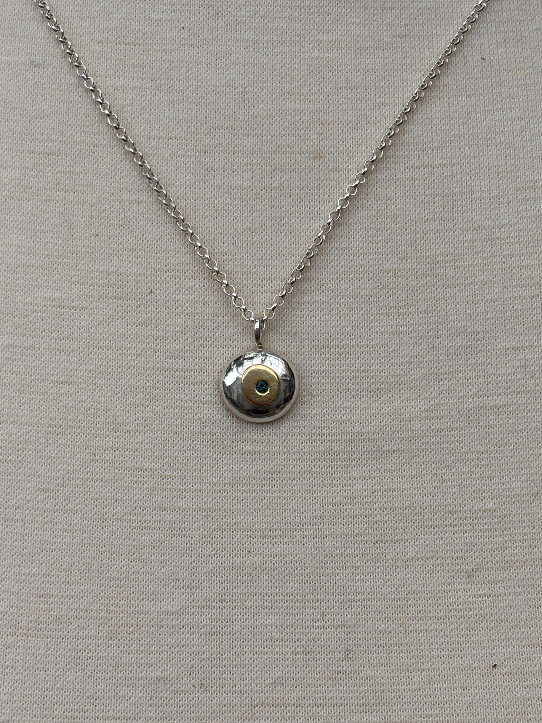 Ashton Jewelry SS and 18k Gold Pebble Necklace w/ Blue Diamond