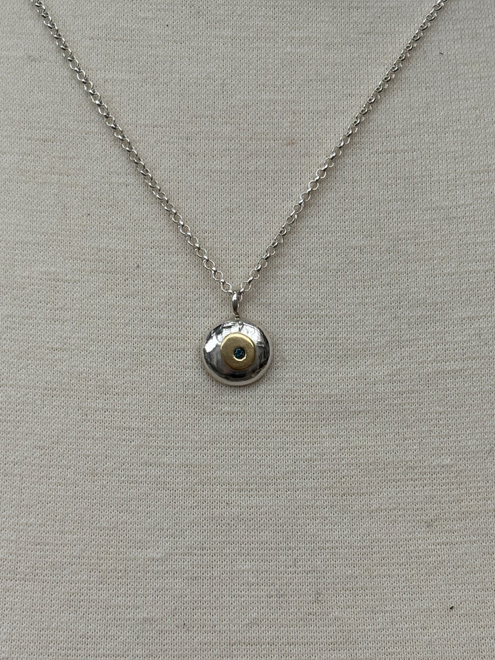 Ashton Jewelry SS and 18k Gold Pebble Necklace w/ Blue Diamond