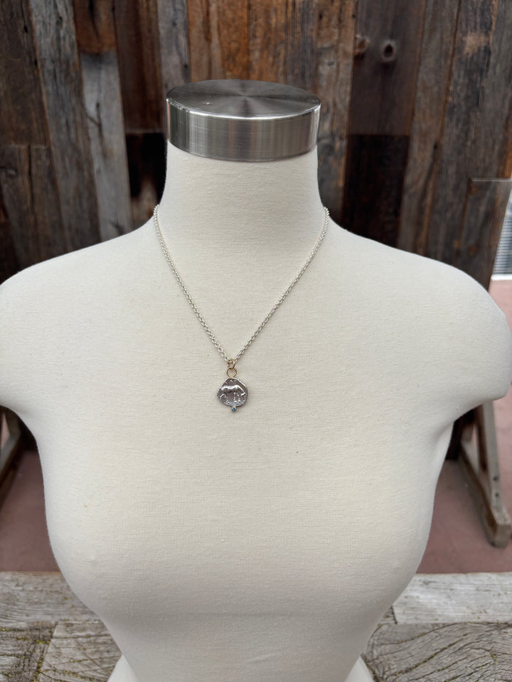 Ashton SS Horse Coin w/ Blue Sapphire in 14K Necklace