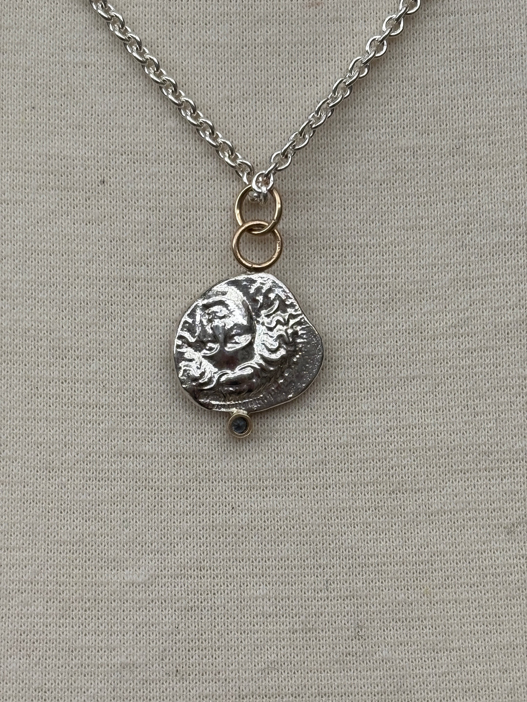 Ashton SS Horse Coin w/ Blue Sapphire in 14K Necklace