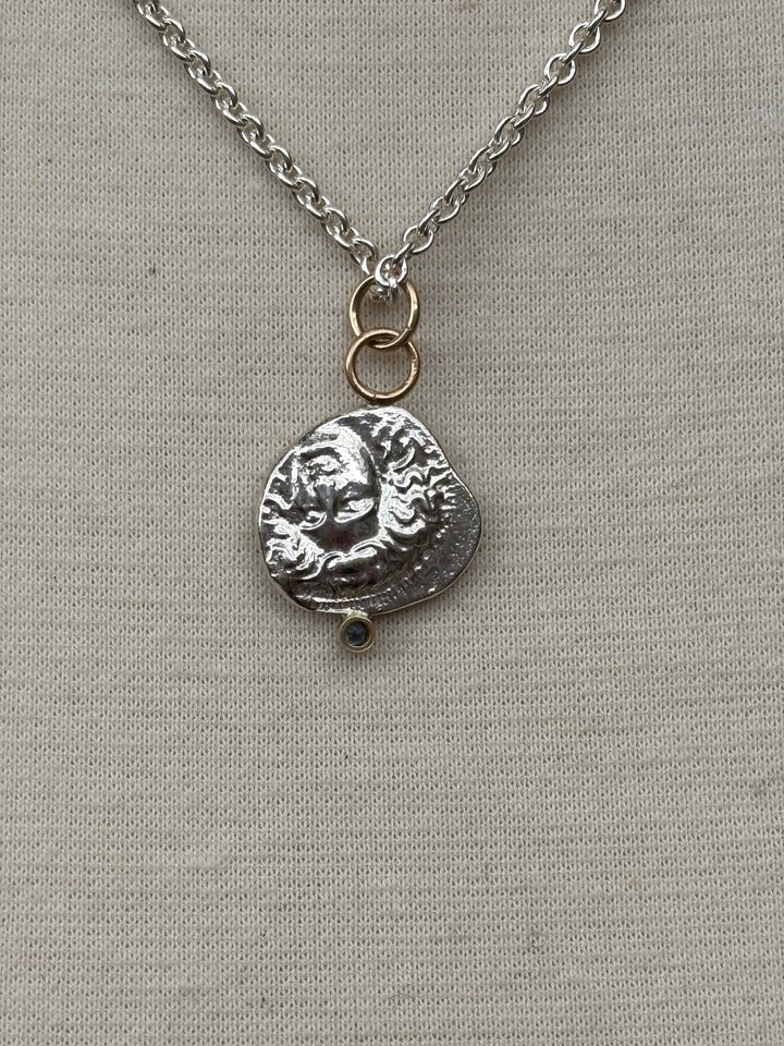Ashton SS Horse Coin w/ Blue Sapphire in 14K Necklace
