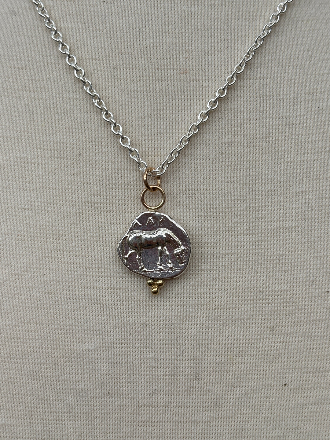 Ashton SS Horse Coin w/ 18K Gold Balls Necklace