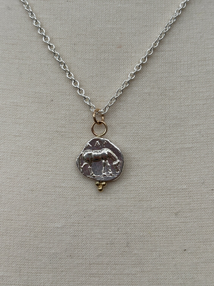 Ashton SS Horse Coin w/ 18K Gold Balls Necklace