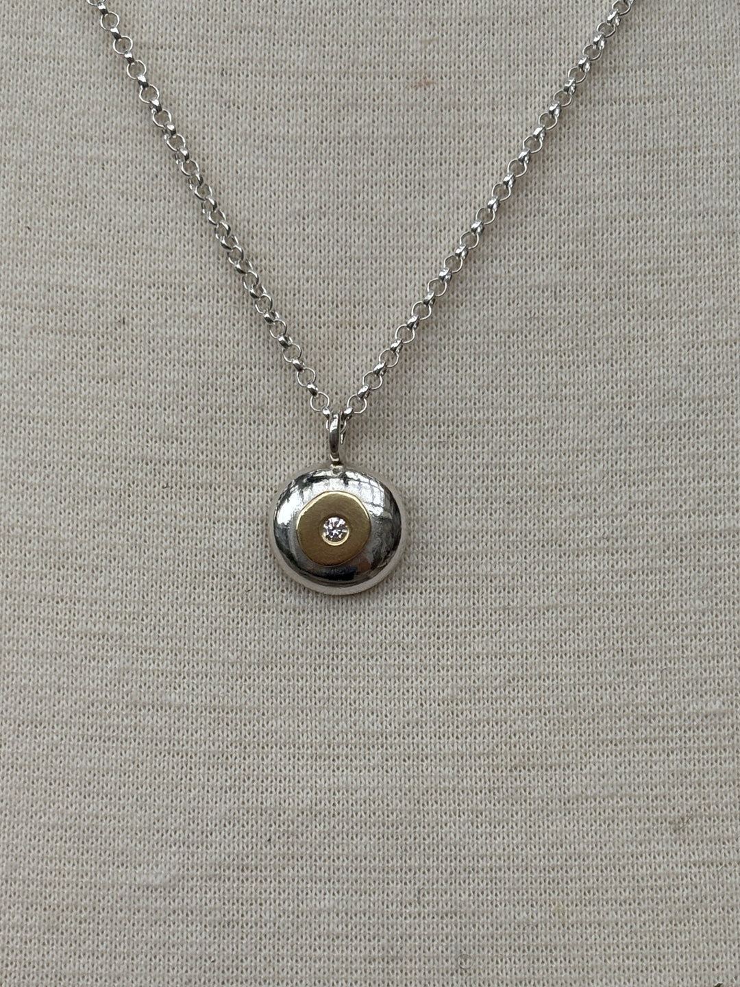 Ashton Jewelry SS and 18k Gold Pebble Necklace w/ Diamond
