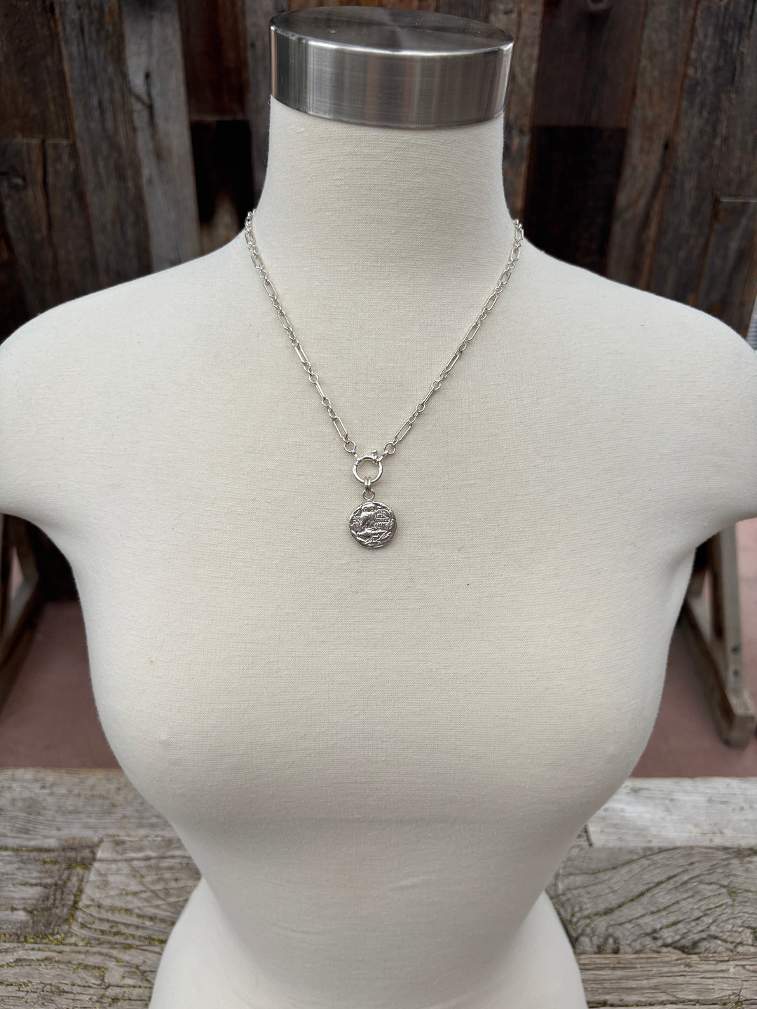 Ashton SS Owl Coin Necklace