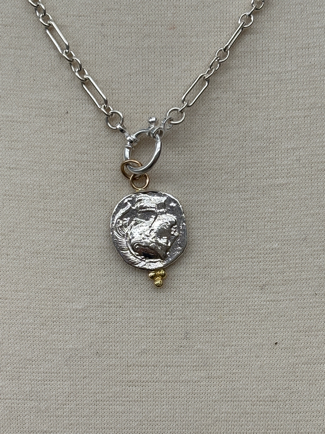 Ashton SS Lion Coin w/ 18K Gold Balls Necklace
