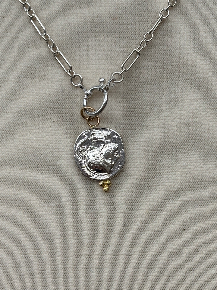 Ashton SS Lion Coin w/ 18K Gold Balls Necklace
