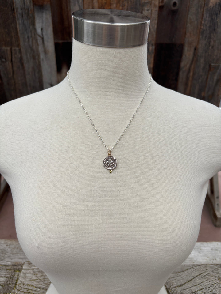 Ashton Maltese Cross Coin SS & 18K Gold Necklace