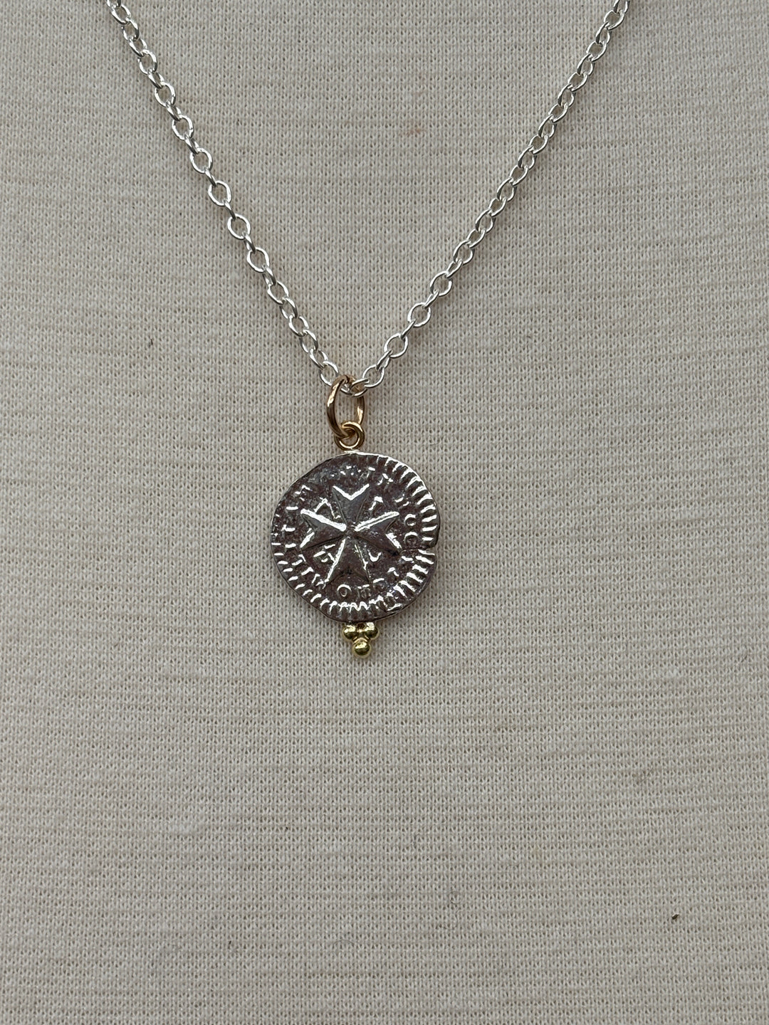 Ashton Maltese Cross Coin SS & 18K Gold Necklace